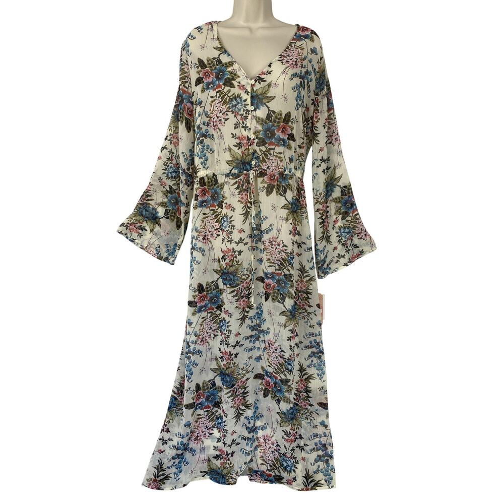 Gianni Bini Maxi Dress Womens Large White Sheer Floral Garden Romantic Boho NEW